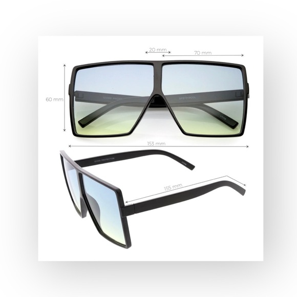 new Oversize Retro Flat Top Translucent Sunglasses ☀︎︎ Black / Blue Pink Lens - Picture 6 of 16